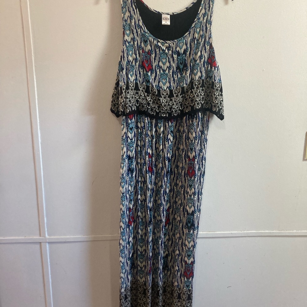 Bila Blue, Black and Red Patterned Maxi Dress